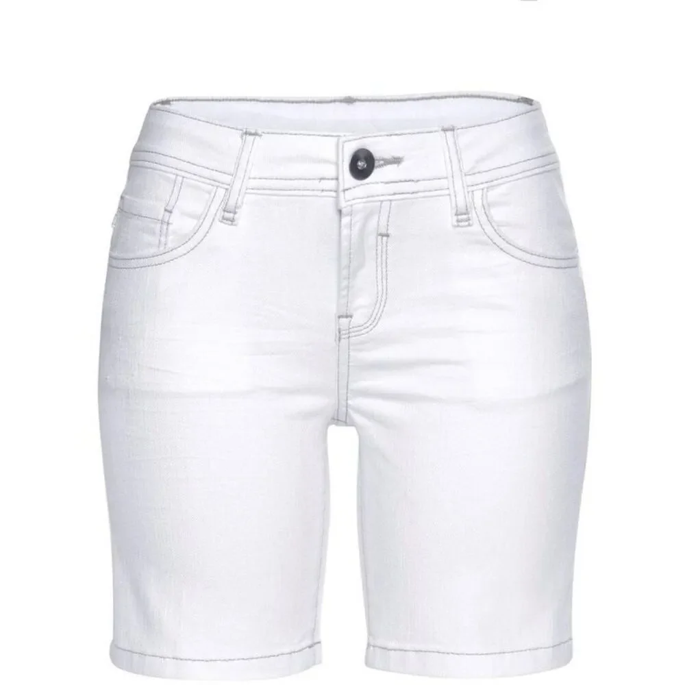 Women's Cuffed Denim Shorts - LASCANA - White Solid 10